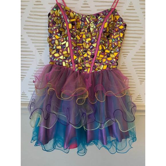 Dave & Johnny Size 7/8 Gem Tiered Prom 80’s Inspired Evening Dress - Picture 4 of 7